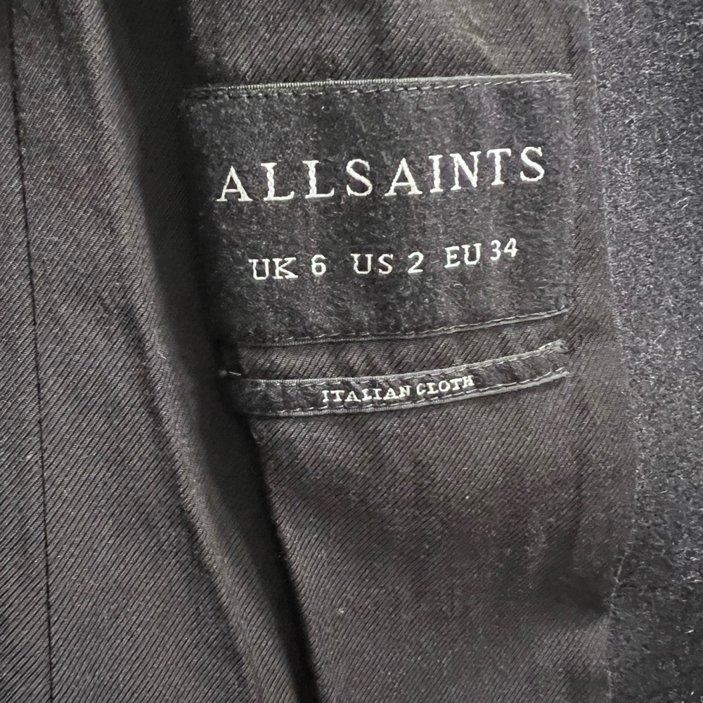 Allsaints 2 Leni Coat Leather Lapel Black Tailored Overcoat | Color: Black - Picture 3 of 3